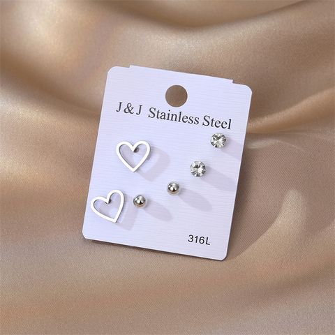1 Set Sweet Heart Shape Stainless Steel Plating Inlay Zircon Ear Studs
