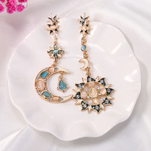 Elegant Glam Star Moon Water Droplets Alloy Inlay Rhinestones Opal Women's Drop Earrings