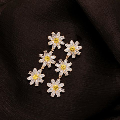 Ins Style Sweet Flower Alloy Inlay Rhinestones Women's Drop Earrings