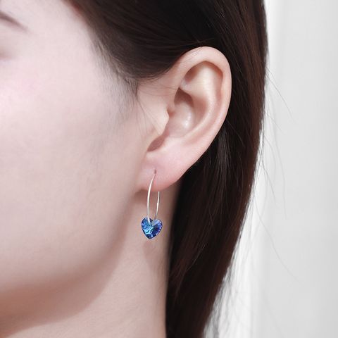 1 Pair Elegant Heart Shape Sterling Silver Inlay Artificial Crystal Earrings