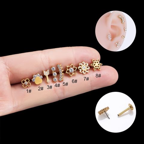 1 Piece Ear Cartilage Rings & Studs Simple Style Flower 316 Stainless Steel  Pure Titanium Copper Inlay Rhinestones