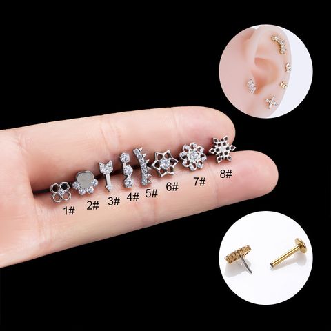 1 Piece Ear Cartilage Rings & Studs Simple Style Flower 316 Stainless Steel  Pure Titanium Copper Inlay Rhinestones