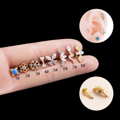 1 Piece Ear Cartilage Rings & Studs Simple Style Flower Pure Titanium Inlay Rhinestones