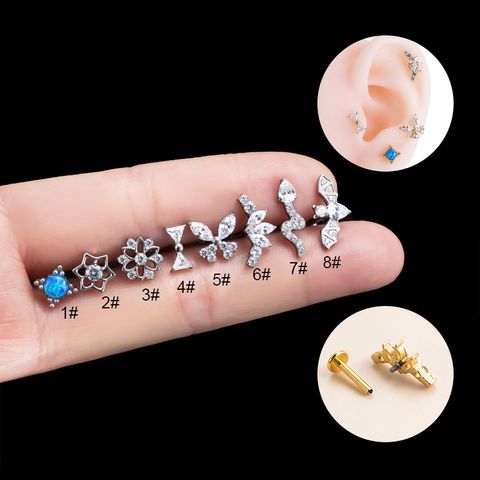 1 Piece Ear Cartilage Rings & Studs Simple Style Flower Pure Titanium Inlay Rhinestones