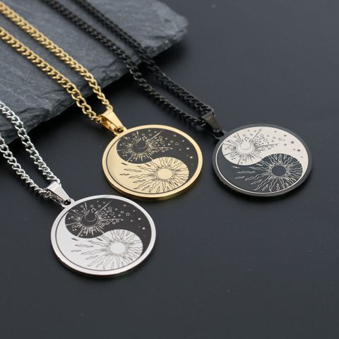 Retro Ethnic Style Tai Chi Stainless Steel Plating Men's Pendant Necklace