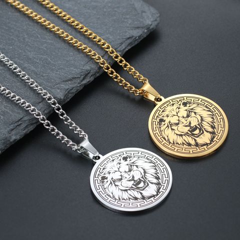 Punk Lion Wolf Tiger Stainless Steel Plating Men's Pendant Necklace