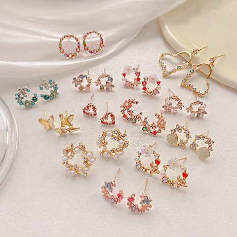 1 Pair Sweet Butterfly Sterling Silver Plating Inlay Artificial Pearls Rhinestones Ear Studs