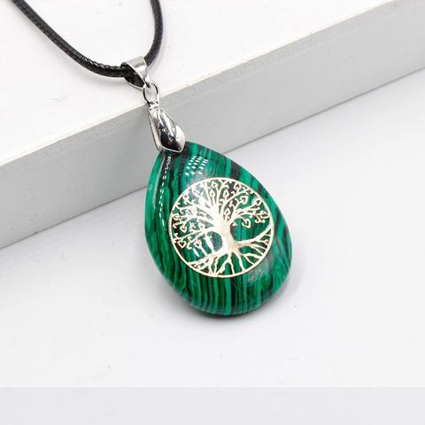 Streetwear Tree Stainless Steel Natural Stone Plating Pendant Necklace