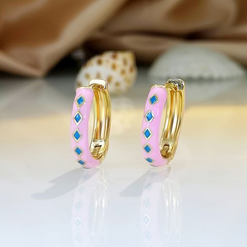 1 Pair Simple Style Rhombus Copper Enamel Plating Gold Plated Hoop Earrings