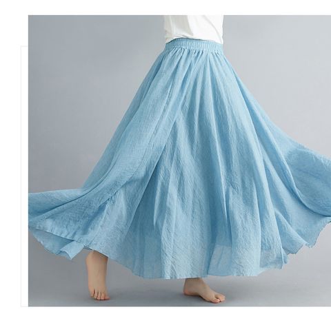 Summer Casual Solid Color Polyester Maxi Long Dress Skirts