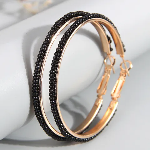 Exaggerated Round Seed Bead Ferroalloy Women's Hoop Earrings