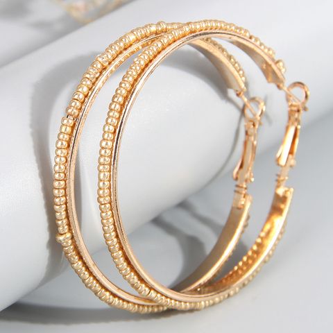 Exaggerated Vacation Round Seed Bead Ferroalloy Women's Hoop Earrings