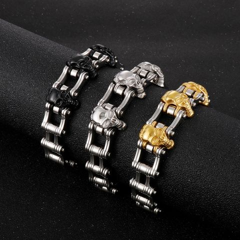 Hip Hop Rock Cráneo Acero Inoxidable Chapados en oro de 18k Hombres Pulsera