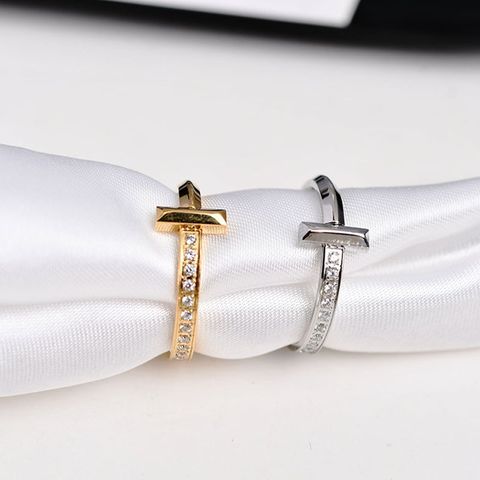 Titanium Steel 18K Gold Plated Simple Style Inlay Rectangle Rhinestones Rings