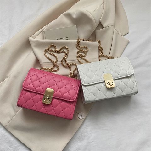 Women's Pu Leather Solid Color Basic Streetwear Square Flip Cover Shoulder Bag Crossbody Bag