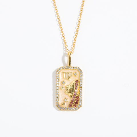 Vintage Style Constellation Copper Gold Plated Birthstone Zircon Pendant Necklace In Bulk