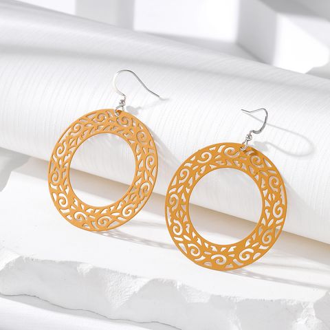 Simple Style Round Alloy Hollow Out Women's Drop Earrings