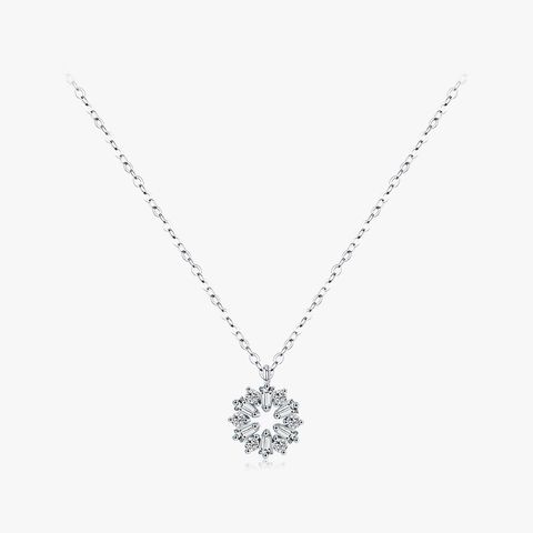 Shiny Snowflake Sterling Silver Plating Inlay Zircon Rhodium Plated Pendant Necklace