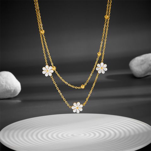 Titanium Steel 18K Gold Plated Sweet Pastoral Plating Flower Acrylic Layered Necklaces