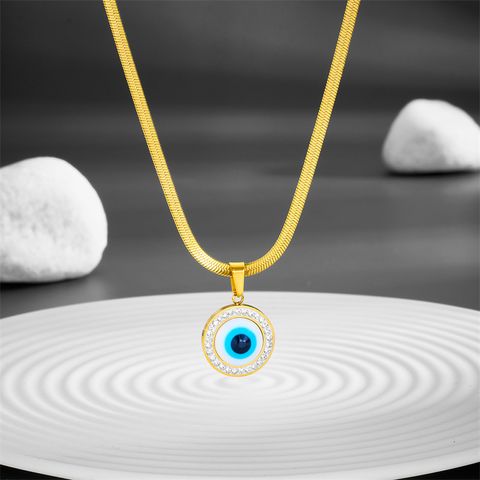 Titanium Steel 18K Gold Plated Simple Style Plating Devil'S Eye Acrylic Pendant Necklace