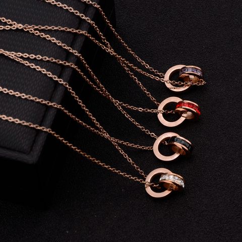 Titanium Steel 18K Gold Plated Elegant Simple Style Inlay Circle Number Zircon Pendant Necklace