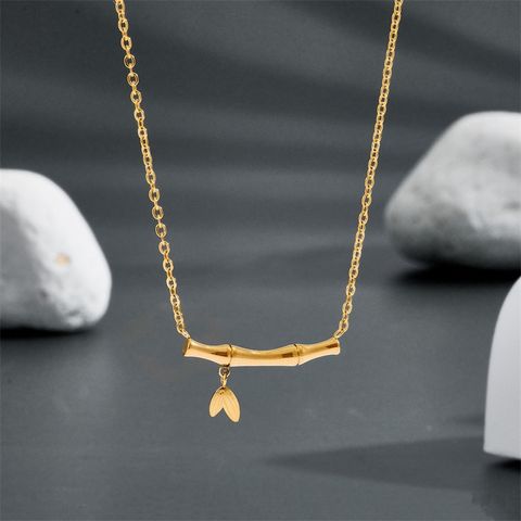 Titanium Steel 18K Gold Plated Simple Style Bamboo Zircon Necklace