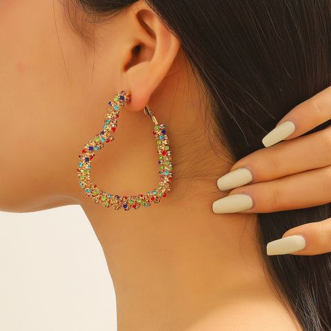 Elegant Glam Classical Heart Shape Alloy Inlay Rhinestones Women's Earrings
