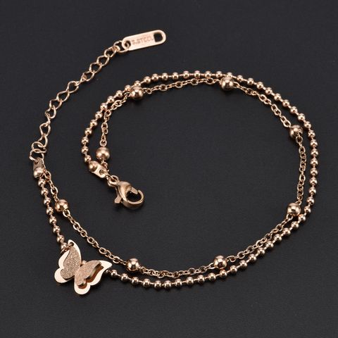 Classic Style Portrait Devil'S Eye Butterfly Titanium Steel Inlay Rhinestones 18K Gold Plated Women'S Anklet