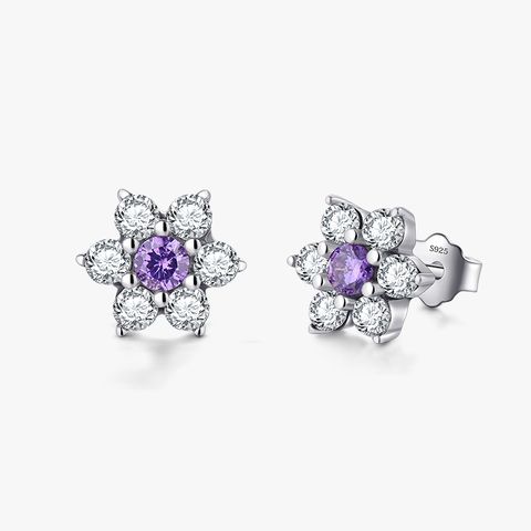 1 Pair Ins Style Vintage Style Streetwear Flower Sterling Silver Inlay Zircon Ear Studs