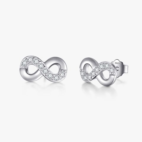 1 Pair Ins Style Fairy Style Korean Style Infinity Sterling Silver Plating Inlay Zircon Rhodium Plated Ear Studs