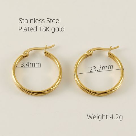 1 Pair Retro Simple Style Round Stripe Plating Stainless Steel Titanium Steel 18K Gold Plated Hoop Earrings