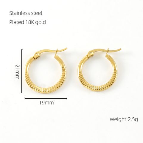 1 Pair Casual Simple Style Round Plating Stainless Steel Titanium Steel 18K Gold Plated Hoop Earrings