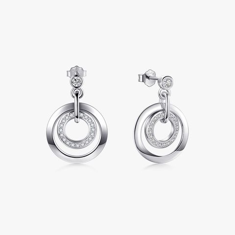 1 Pair Ins Style Elegant Luxurious Circle Sterling Silver Plating Inlay Zircon Rhodium Plated Drop Earrings