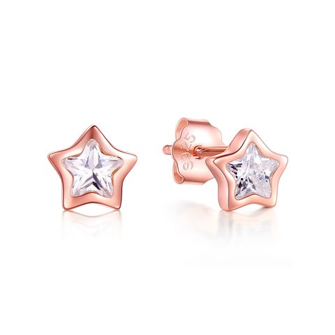 1 Pair Ins Style Fairy Style Korean Style Star Sterling Silver Three-dimensional Inlay Zircon Rose Gold Plated Rhodium Plated Ear Studs