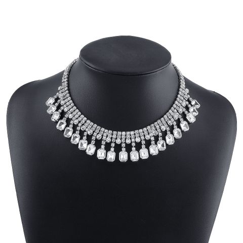 Wholesale Jewelry Elegant Glam Luxurious Square Rhinestone Pendant Necklace