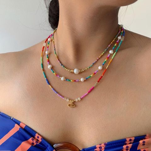 Vacation Colorful Mixed Materials Beaded Knitting Women's Necklace