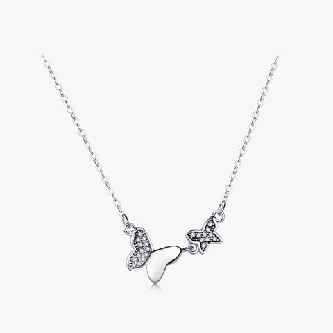 Sweet Butterfly Sterling Silver Plating Inlay Zircon Thai Silver Pendant Necklace