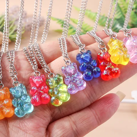 Cute Sweet Bear Alloy Resin Women's Earrings Necklace