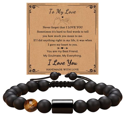 1 Piece Simple Style Round Natural Stone Tiger Eye Beaded Handmade Father's Day Men's Bracelets