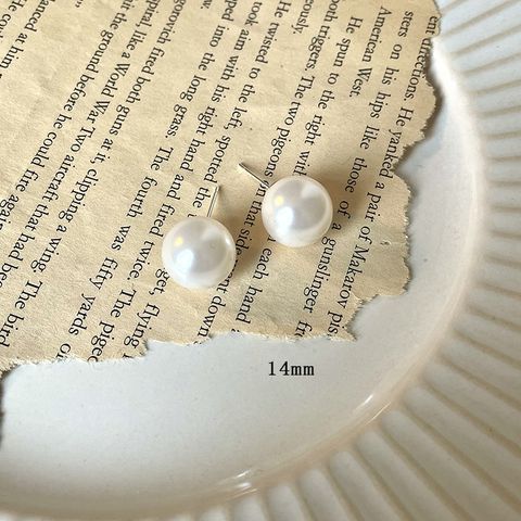 Einfacher Stil Runden Künstliche Perle Silberne Nadel Patchwork Frau Ohrstecker