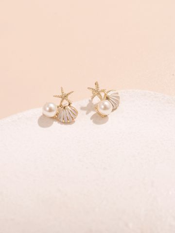 1 Pair Vacation Sweet Pearl Shell Alloy Plastic Drop Earrings