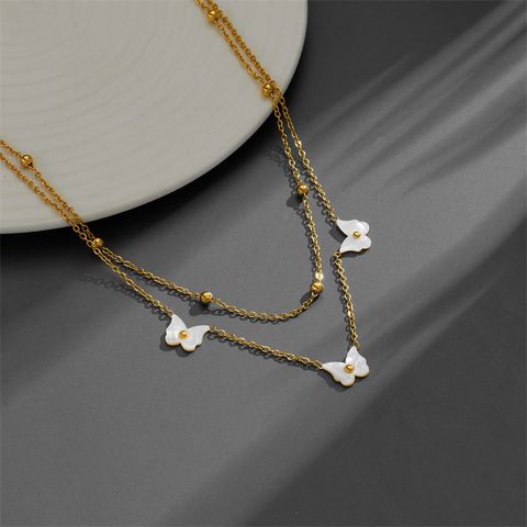 Titanium Steel 18K Gold Plated Sweet Pastoral Plating Flower Acrylic Layered Necklaces