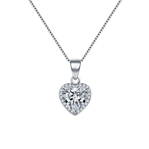 Ins Style Elegant Heart Shape Sterling Silver Plating Inlay Zircon Rhodium Plated Rings Necklace