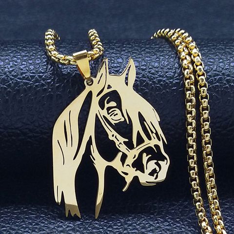 Hip-Hop Cool Style Horse 304 Stainless Steel Hollow Out Gold Plated Unisex Pendant Necklace