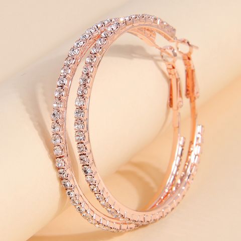 1 Pair Exaggerated Round Inlay Ferroalloy Rhinestones Hoop Earrings