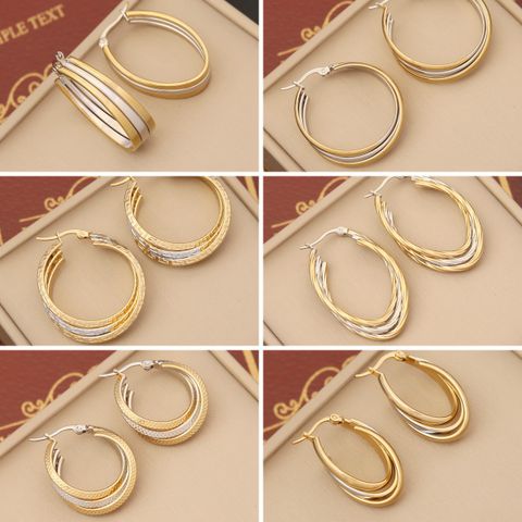 1 Pair Modern Style Round Plating Stainless Steel 18K Gold Plated Earrings