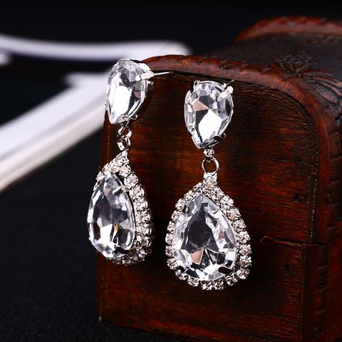 1 Pair Ins Style Shiny Water Droplets Inlay Artificial Crystal Rhinestone Crystal Rhinestones Drop Earrings