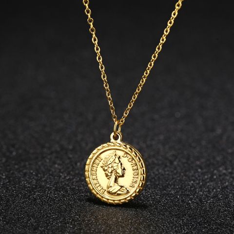 Ethnic Style Portrait Round 304 Stainless Steel Plating 18K Gold Plated Unisex Pendant Necklace