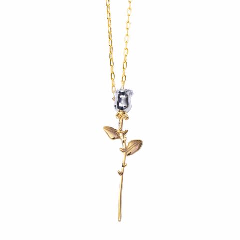 304 Stainless Steel 18K Gold Plated Hip-Hop Rose Pendant Necklace