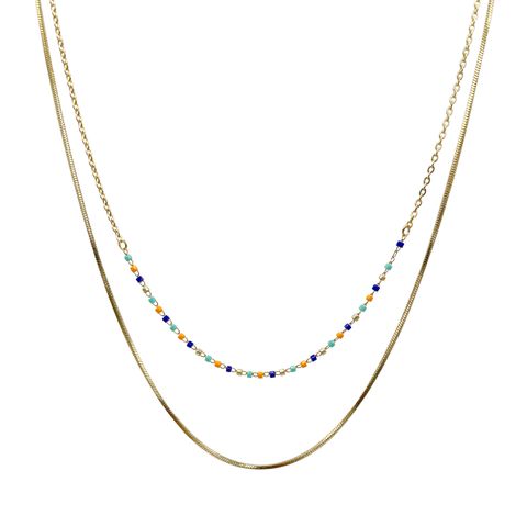 304 Stainless Steel Beaded Elegant Simple Style Beaded Plating Colorful Beads Layered Necklaces